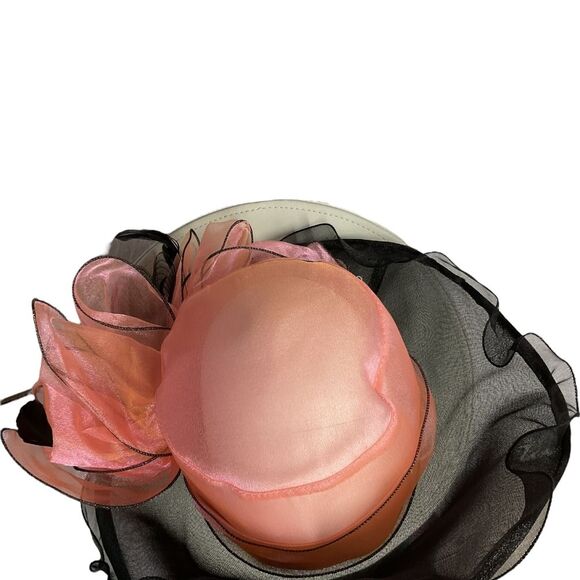 Diaphanous Black & Peach‎ Fancy Woman's Lady's Tea Church Kentucky Derby Hat - Picture 4 of 16